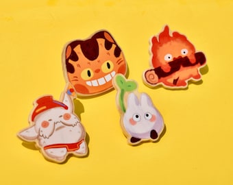 Broche en bois du Studio Ghibli / calcifer, catbus, kiki, totoro / respectueux de l'environnement