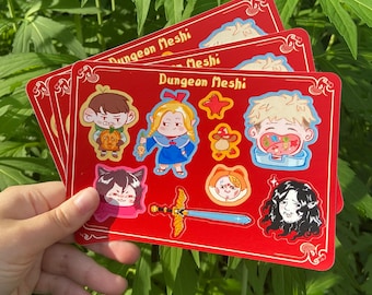 Feuille d'autocollants Dungeon Meshi / Papeterie mate imperméable / Délicieux dans Dungeon anime marcille, senshi, laios, chilchuck
