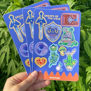 Feuille d'autocollants The Legend of Zelda - Bouclier hylien imperméable Plante Korok Hyrule Mastersword/ Breath of the Wild & Tears of the Kingdom Loz