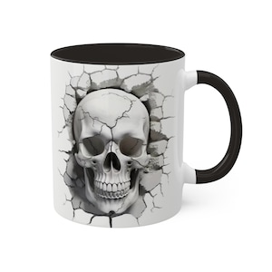 3D gebarsten schedel witte keramische mok 11oz, 3D-schedelmokontwerp, 11oz 3D-schedelmok. 3D Halloween-mok met witte keramische schedel.