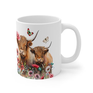 Highland Wildflowers Mug, Highland Cow Gifts, Highland Cow Mug, Highland Cow Gifts For Women, Highland Cow Cup, Highland Cow Lover mug 11 oz