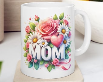 3D Floral Mother's day Mug, Mother’s Day Ceramic Mug, Rose Daisy Coffee Mug Wrap, 11oz, Mother's Day Mug