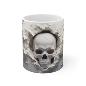 3D-schedel witte keramische mok 11oz, 3D-schedelmokontwerp, 11oz 3D-schedelmok. 3D Halloween-mok met witte keramische schedel, 3D Halloween-mok met witte schedel.
