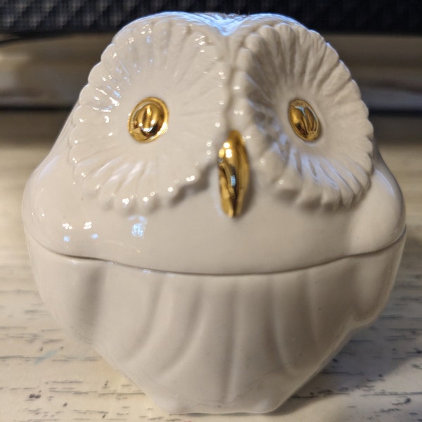 Vintage Porcellane D'arte Agostinelli Owl Trinket Box, Bassano, Italy, Hand Painted