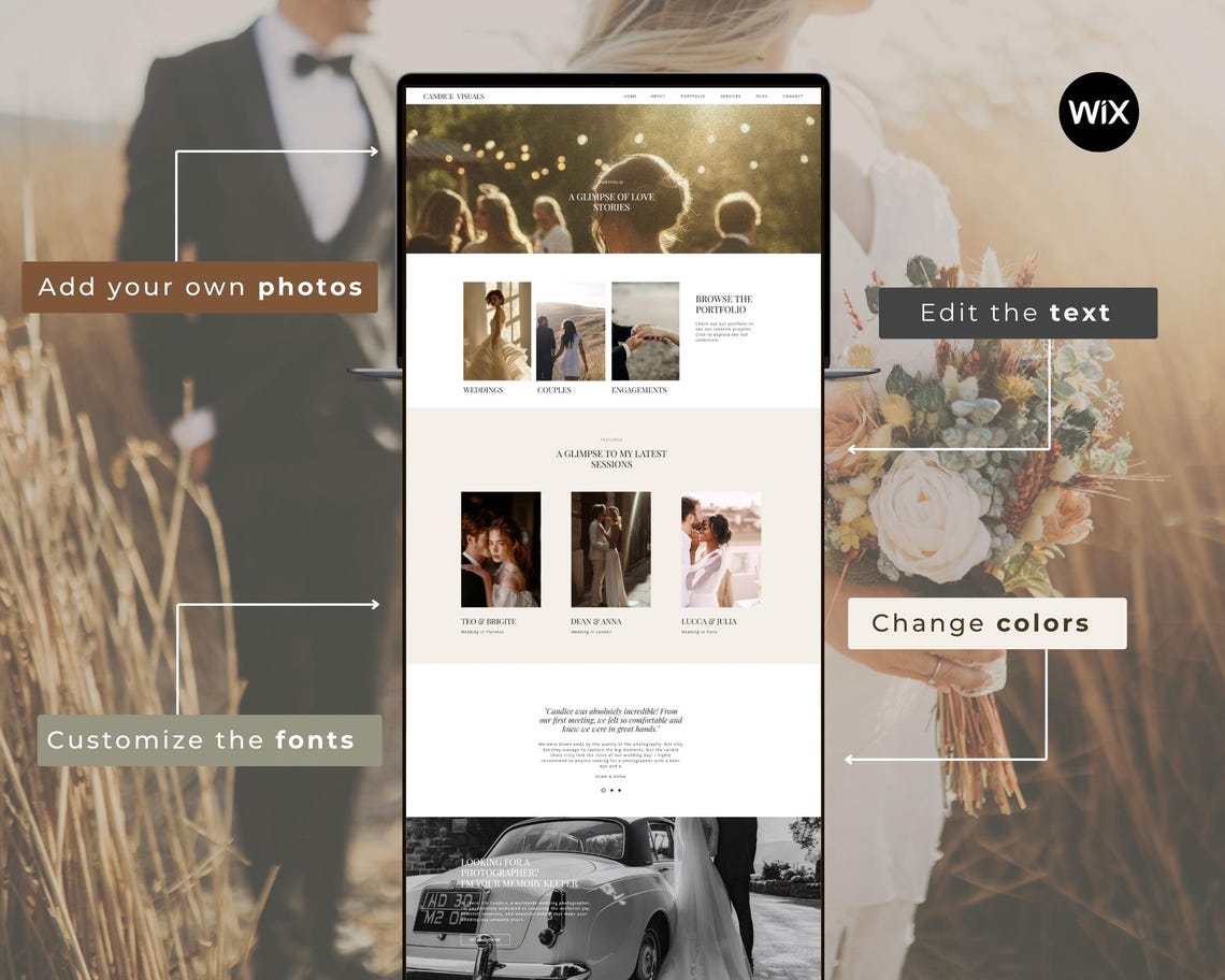 Minimalist Elegant Wedding Photographer Wix Website Template Etsy