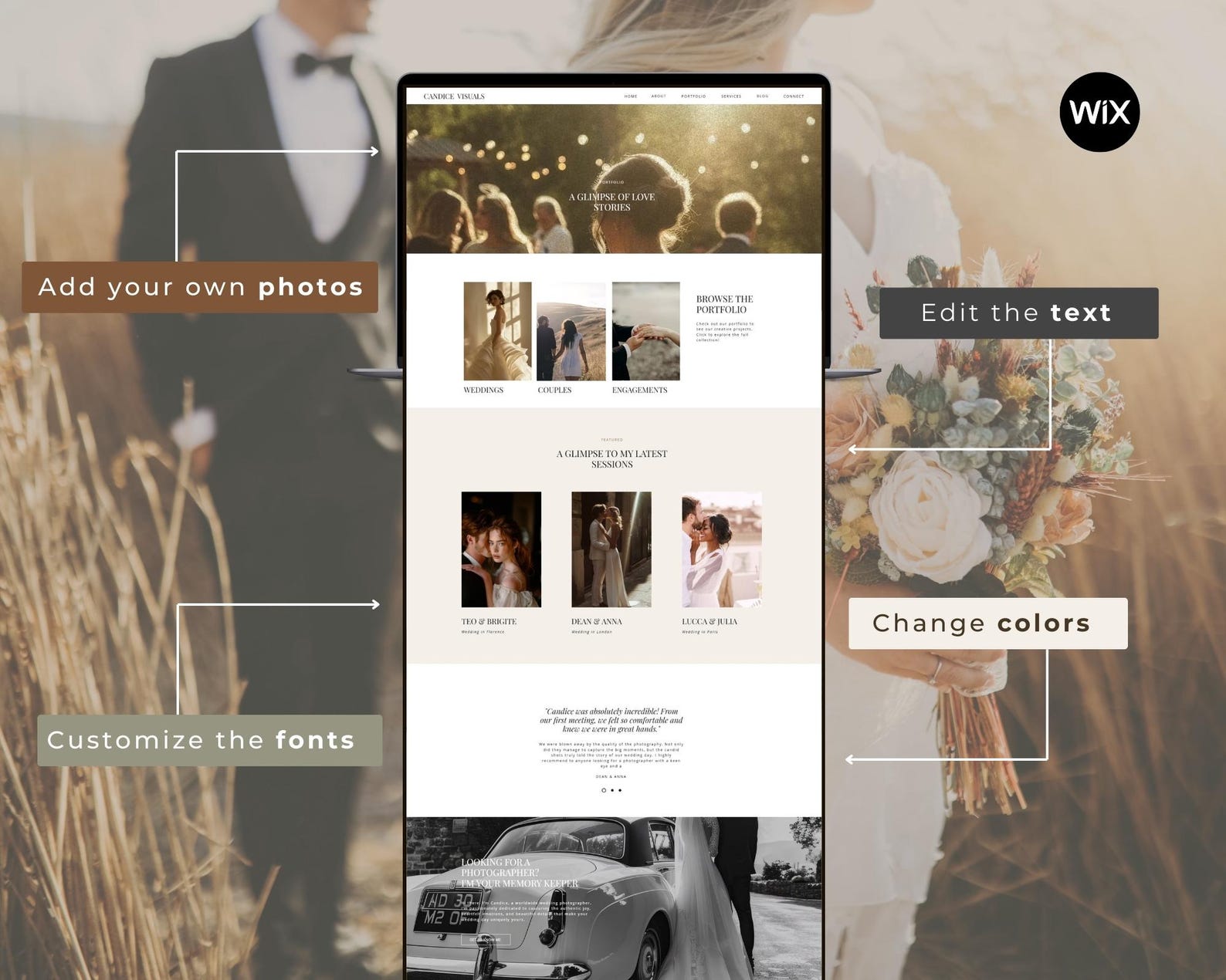 Minimalist Elegant Wedding Photographer Wix Website Template - Etsy