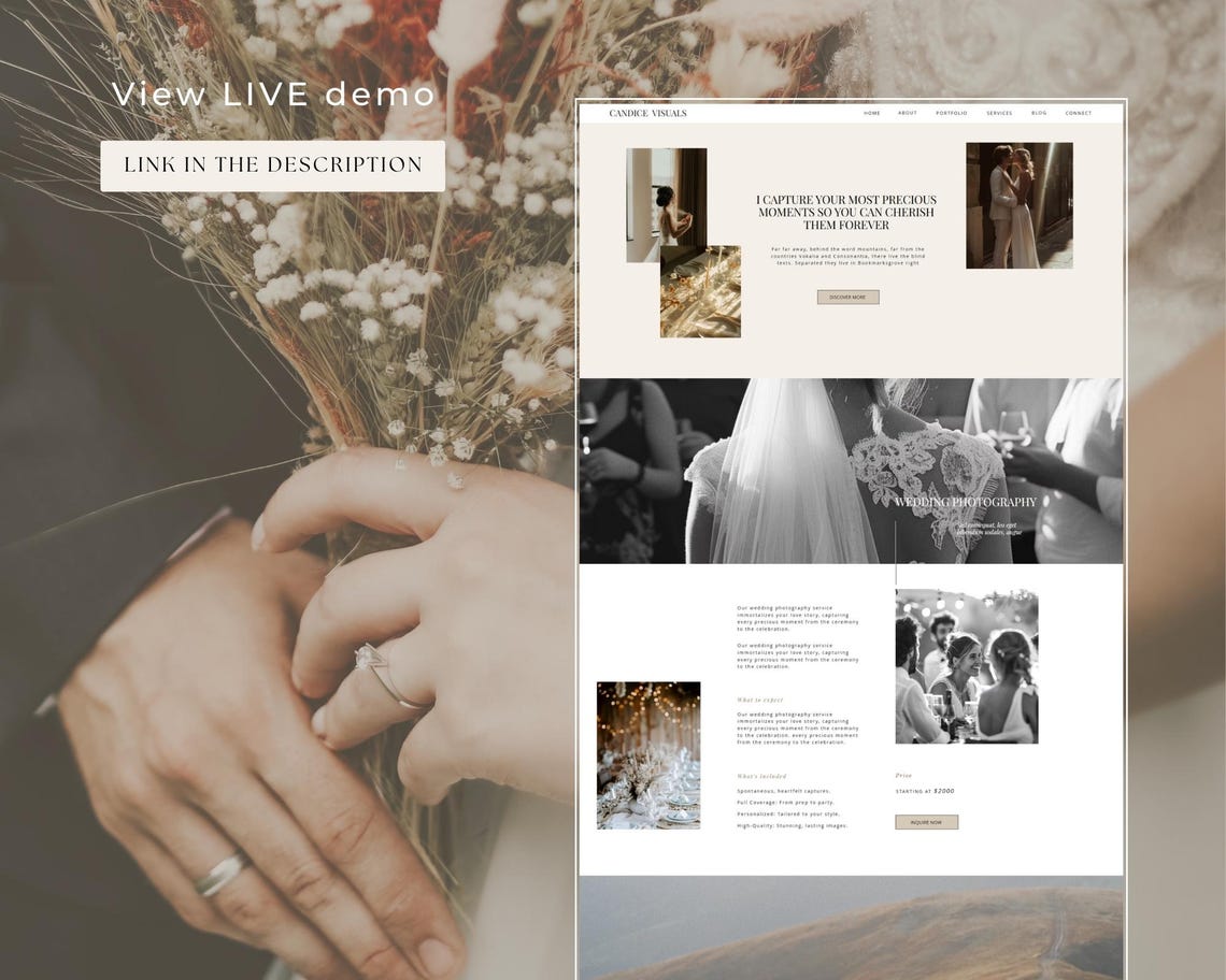 Minimalist Elegant Wedding Photographer Wix Website Template - Etsy