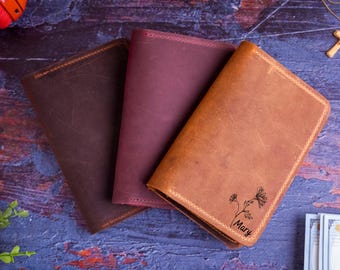 Personalized Leather Passport Cover | Birth Month Flower Birthday Gift | Bridesmaid Gifts | Custom Wedding Gifts | Anniversary Gifts for Her