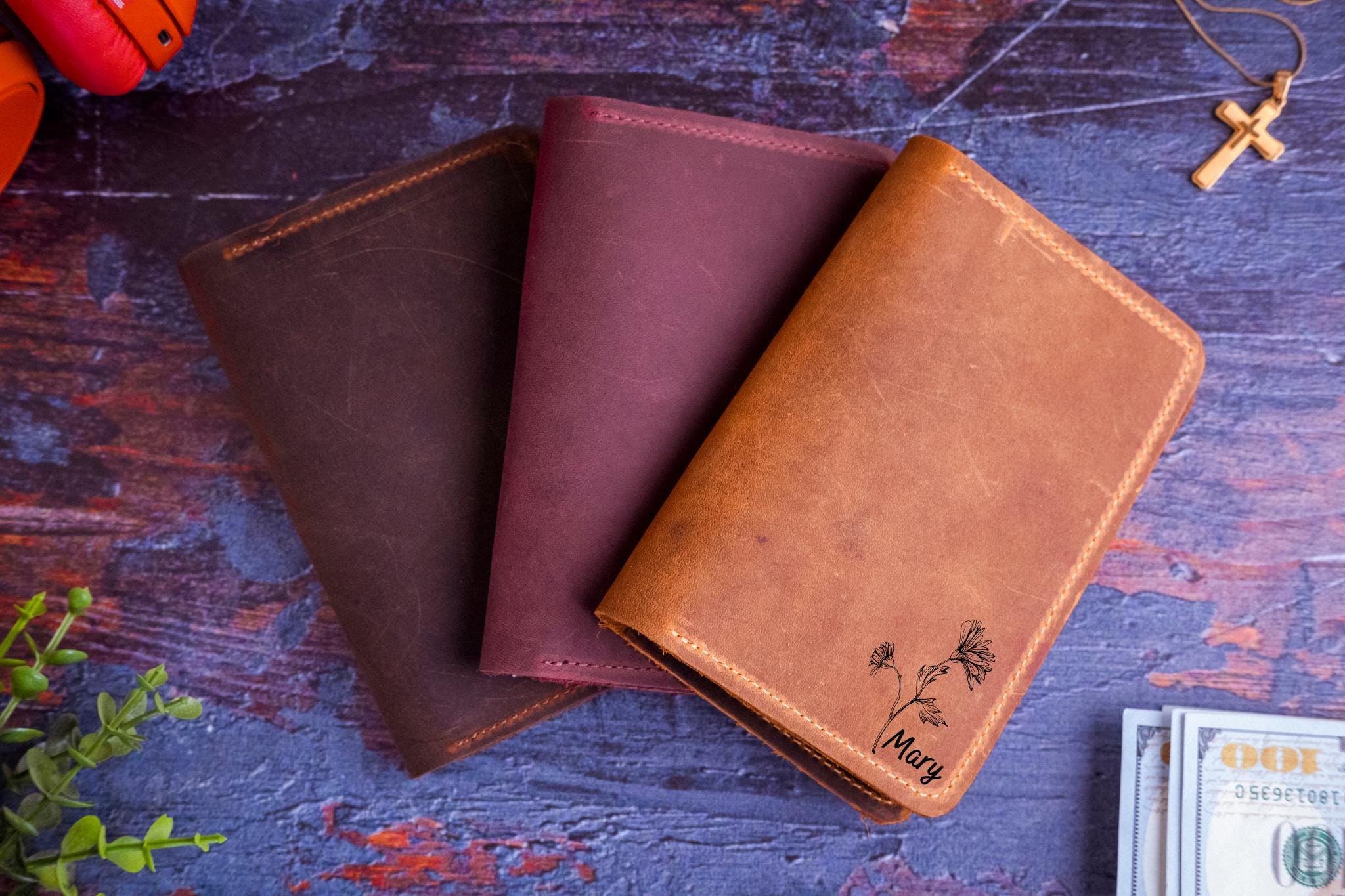 Personalized Leather Passport Cover: Birth Month Flower Travel Gift