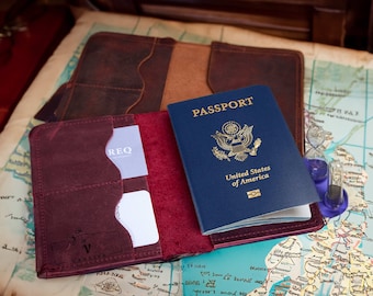 Personalized Leather Passport Cover: Travel Gift for Couple