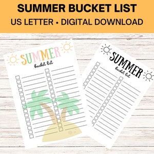 Summer Bucket List for Kids & Adults: Activities Checklist (Digital Download)