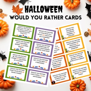 80 tarjetas imprimibles de &quot;¿Qué prefieres?&quot; para Halloween: juego de fiesta de Halloween para niños y adultos, para noches de juegos familiares, aulas y eventos