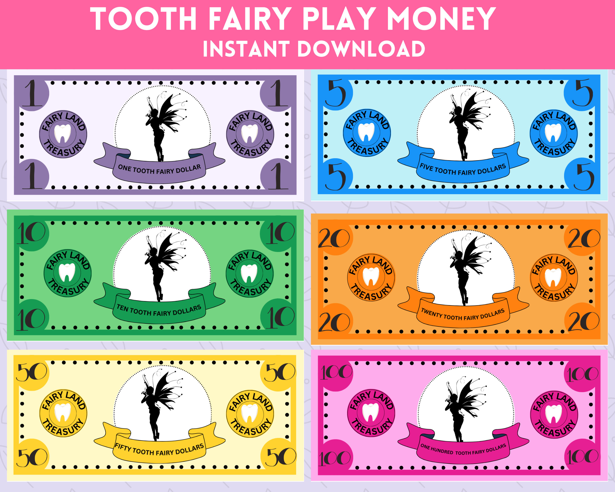 Tooth Fairy Printable Play Money - Fun Pretend Currency for Kids - Tooth Fairy Activity - Etsy ...