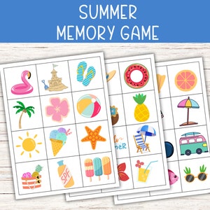 Jogo de memória para impressão de verão, jogo de cartas de correspondência de verão para crianças, pré-escola, pré-escola, crianças do jardim de infância, atividade de verão, memória e correspondência
