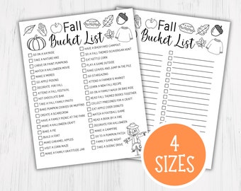 Fall Bucket List Printable | Black and White | 4 Sizes | Prefilled & Blank Versions | Instant Download | Autumn Checklist