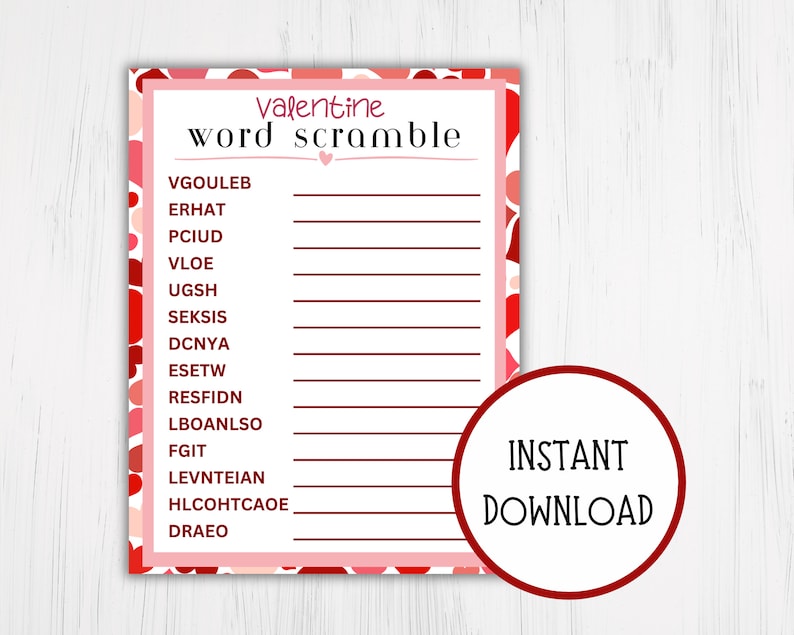 Valentine Word Scramble Printable Game, Fun Brain Teaser for Kids ...