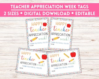 Teacher Appreciation Gift Tags: Printable Thank You Favor (PDF)