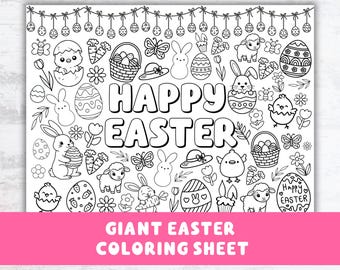 Happy Easter Coloring Poster, Giant Spring Activity Sheet (Digital Download)