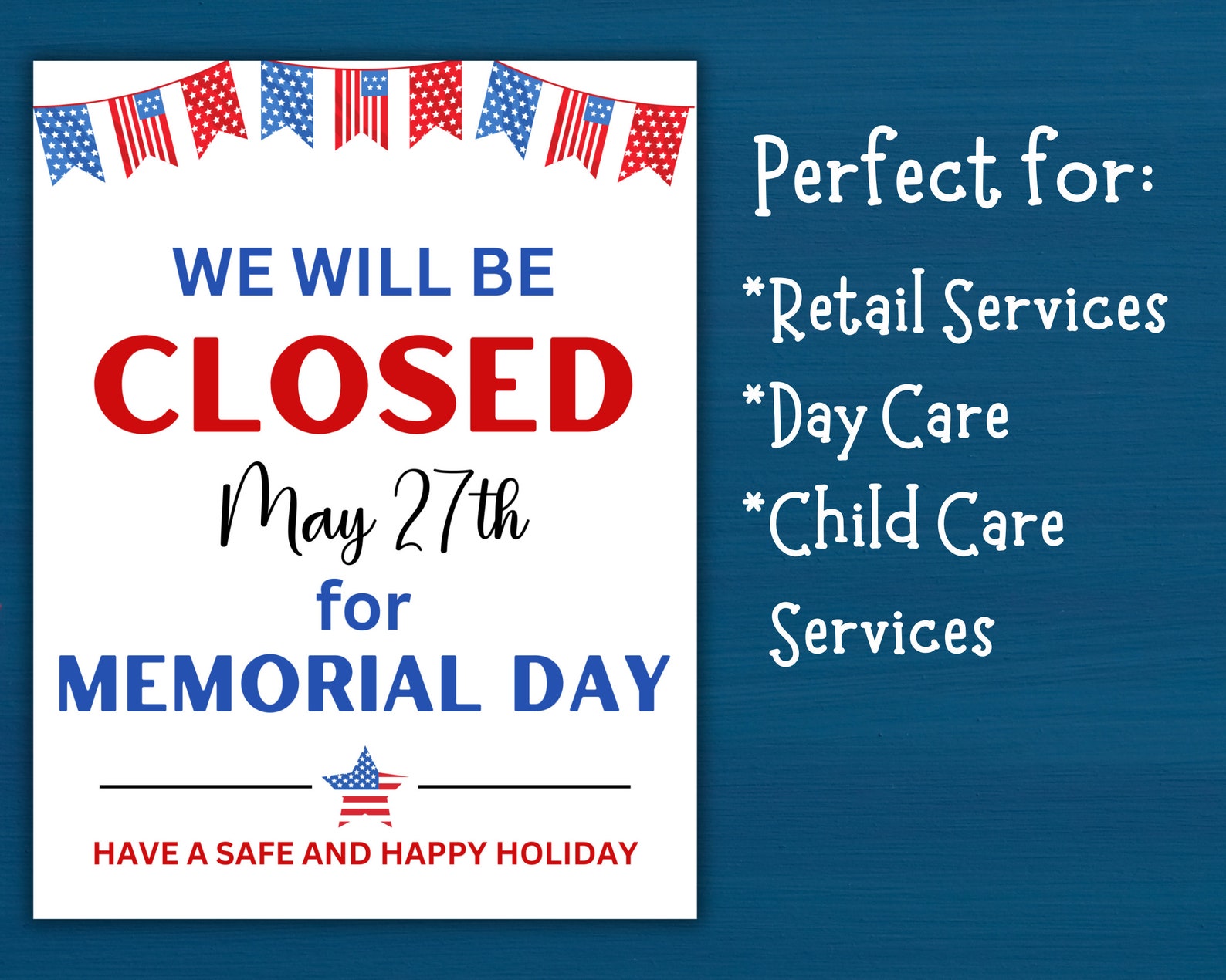 Printable "closed for Memorial Day" Sign - Instant Download - Memorial ...