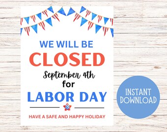Closed for Labor Day Sign - Etsy