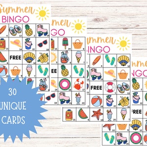 Summer Bingo Printable for Kids and Family - Fun Bingo Card Games - Instant Download