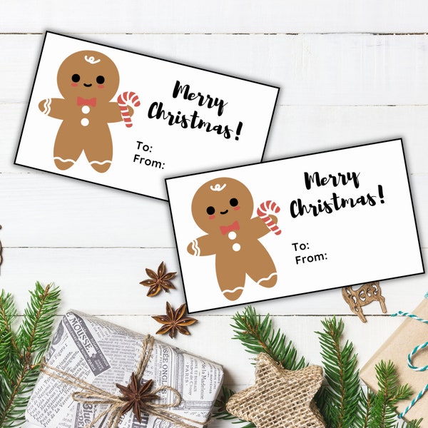 Enchanting Gingerbread  - Christmas Gift Tags Set, Gingerbread Man Christmas Template, Printable Holiday Favor Treat Tag, Instant Download