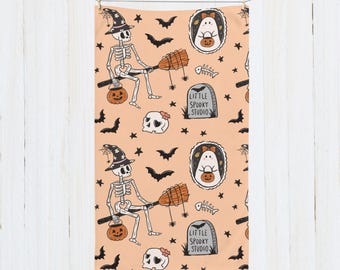 Toalha de mão de Halloween: design assustador de esqueleto, fantasma e abóbora
