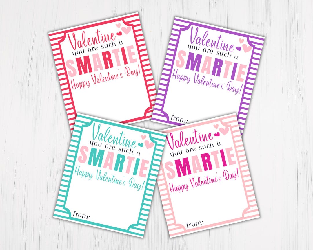 Smartie Valentines Day Printable Tag Bundle, School Valentines Cards for Kids, Candy Valentine ...