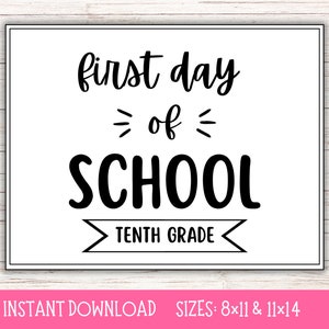 Tenth Grade First Day of School Sign: Black and White Photo Prop (Digital Download)