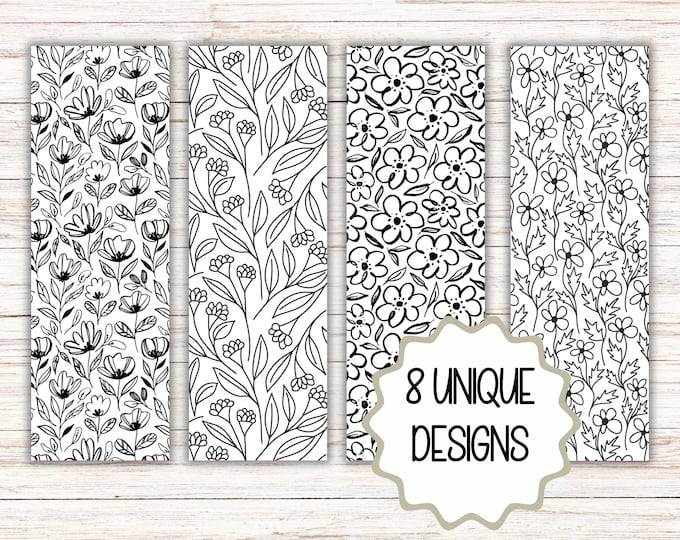 50 Printable Bookmarks for Coloring Flowers, Floral Digital Download ...
