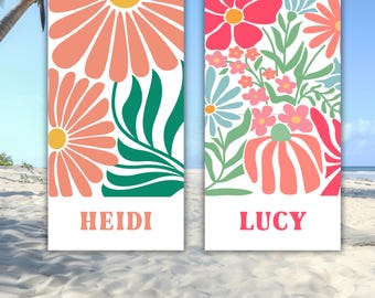 Personalized Boho Floral Beach Towel: Custom Name, Summer Travel Gift
