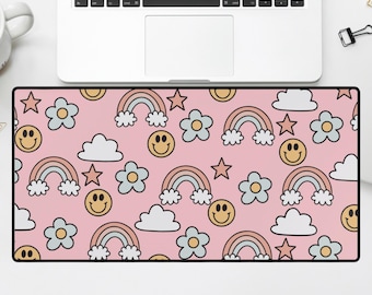 Retro Smiley Face Desk Mat: Groovy Pink Office Decor