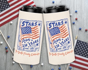 Enfriador de latas retro patriótico / Funda para bebidas de los 250 años de EE. UU. / Funda personalizada para bebidas de reunión familiar / Recuerdo para fiesta del 4 de julio