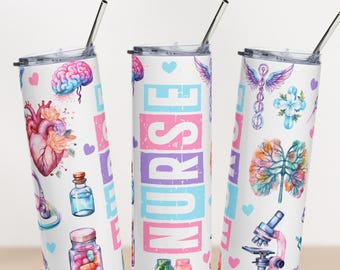 Personalized Nurse Tumbler: Pastel Medical Design, Stainless Steel 20oz Cup