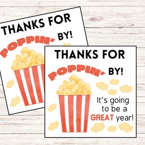 Thanks for Poppin' By Gift Tags for School - Set of 24 -Back to School Pop It Gift Tags - See you on the first day - Popcorn gift tag