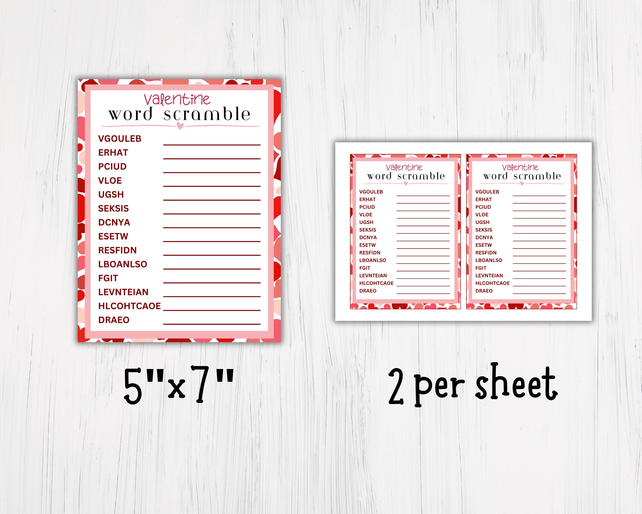 Valentine Word Scramble Printable Game Fun Brain Teaser For Kids Adults 5x7 8x10 Instant