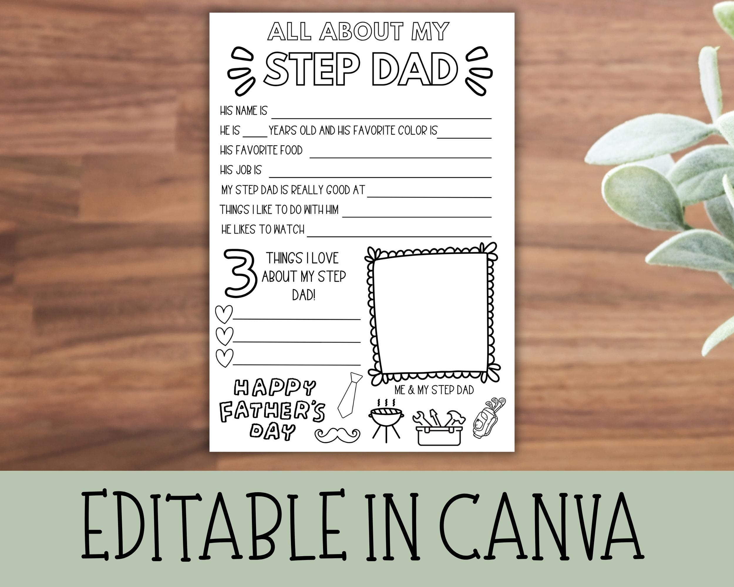 Step Dad Questions Printable All About My Stepdad Questionnaire: Father's Day Keepsake (instant ...