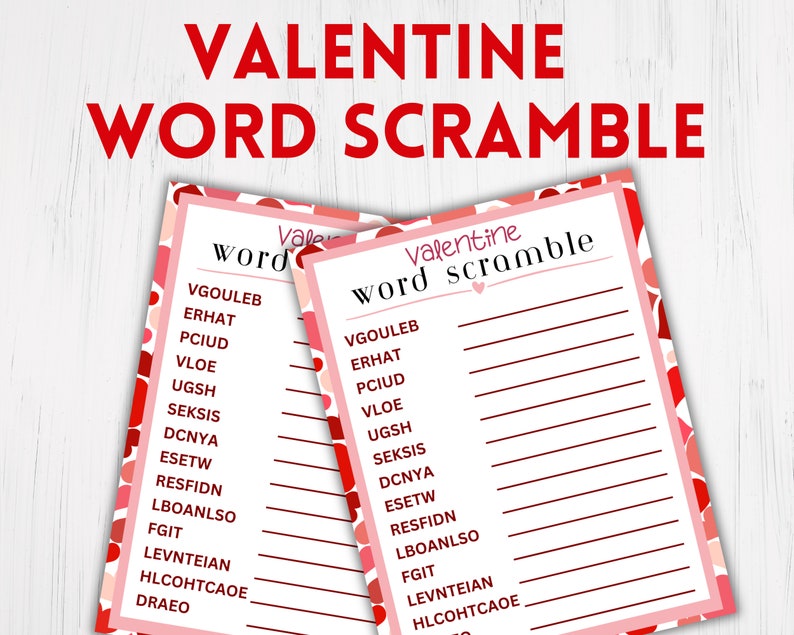 Valentine Word Scramble Printable Game, Fun Brain Teaser for Kids ...