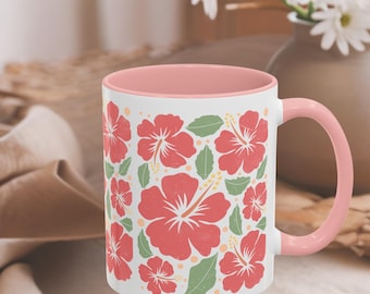 Taza con flores hawaianas / Taza de café con flores tropicales / Regalo con ambiente isleño