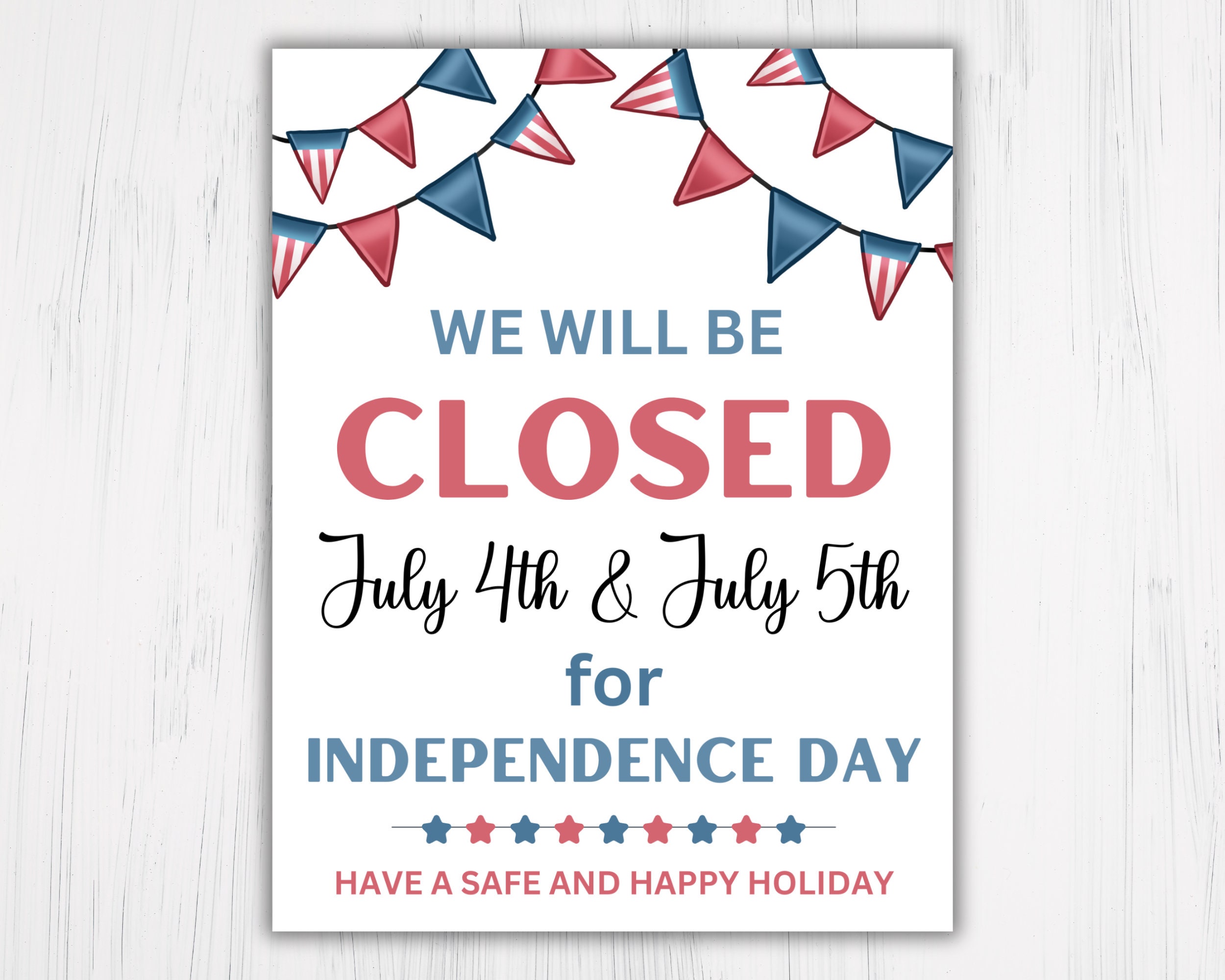 closed for july 4 and 5 printable sign, instant download, pdf, jpg