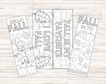 Fall Coloring Bookmarks: Set of 4, Kids&#39; DIY Activity (Digital Download)