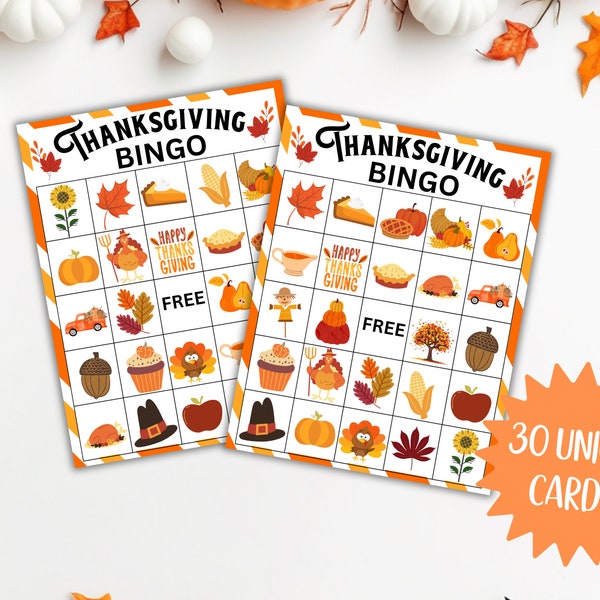 Thanksgiving Bingo Cards 5x7, Family Game Set for Festive Holiday Gathering, DIY Activity for Seasonal Fun, Instant Digital Download