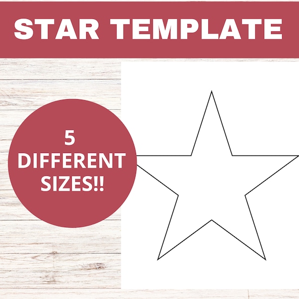 Printable Star Template Bundle, Kids Crafts, Coloring Page, Printable Star, Classroom Decor, 5 point Star Cutout, Multiple Sizes, PNG