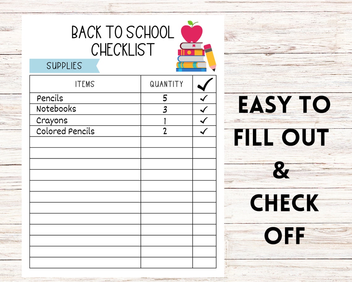Back to School Printable Checklist: School Supply List (digital ...