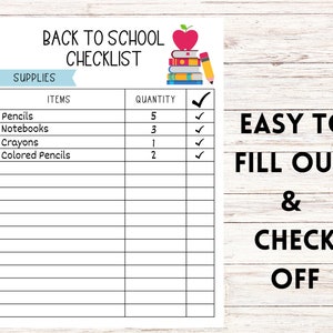 Back to School Printable Checklist, INSTANT DOWNLOAD, School Supply ...