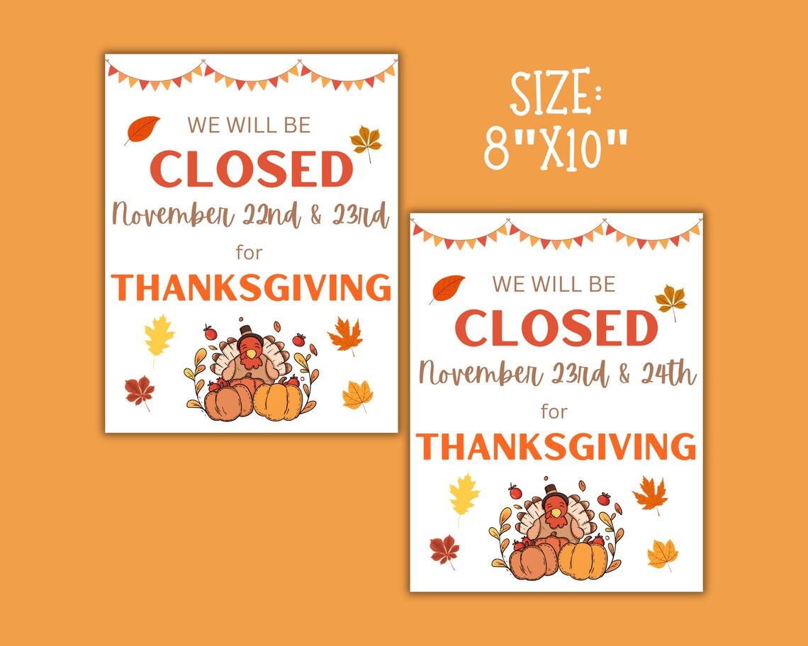Closed for Thanksgiving, Thanksgiving Closed Sign Printable, Fall Door Decor, Holiday Store