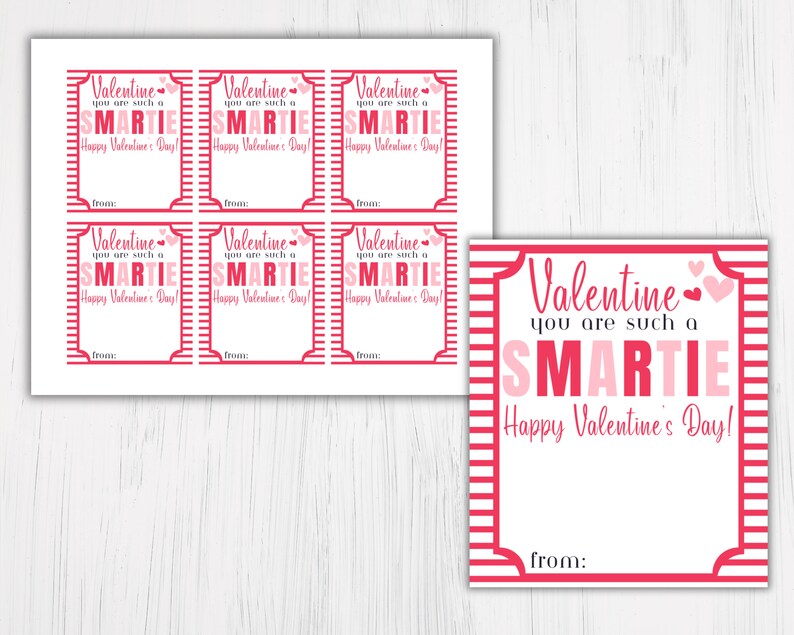 Smartie Valentines Day Tag Printable, Kids Valentine Card, School ...