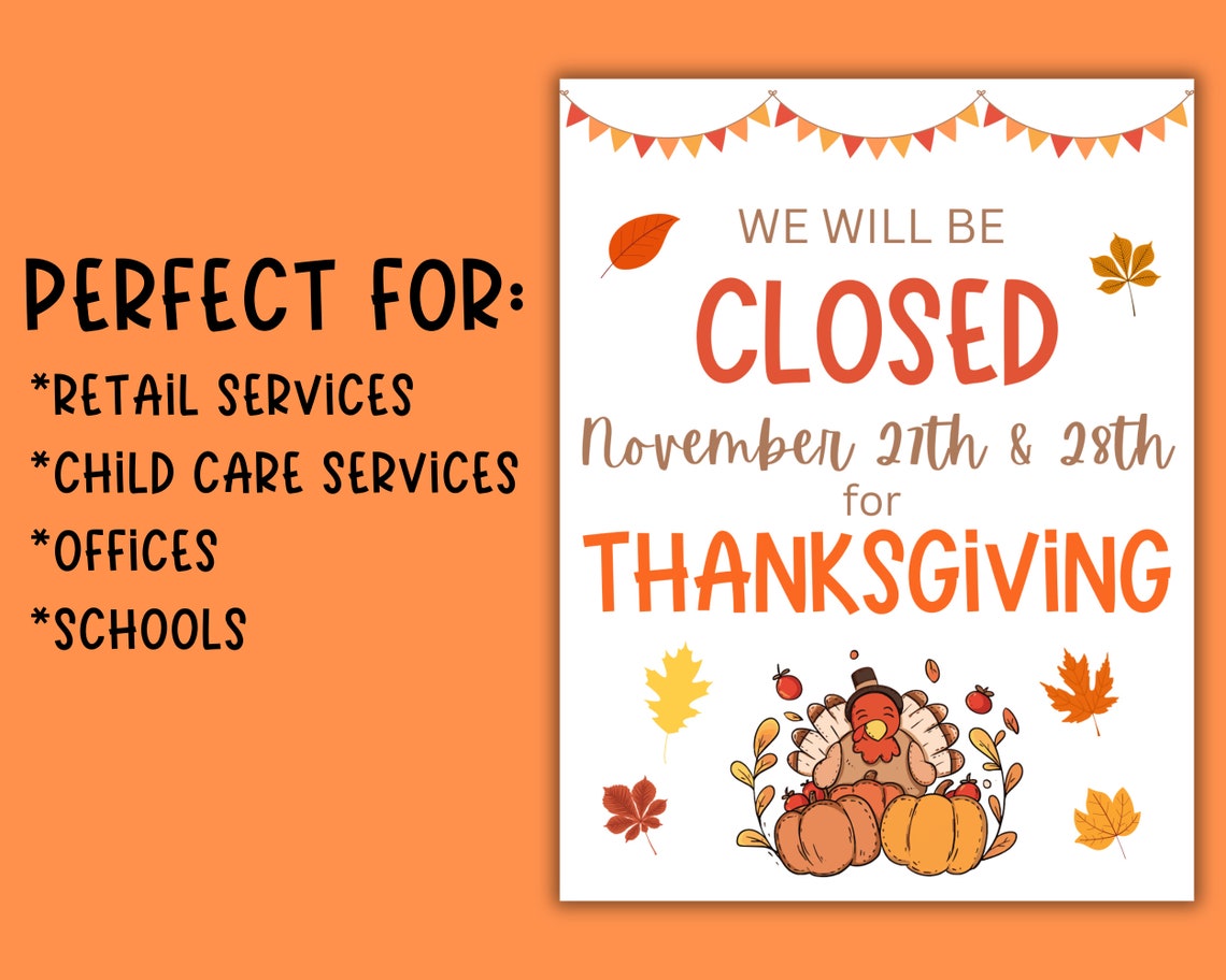 Closed for Thanksgiving Sign | Printable PDF & JPG | Fall Décor ...