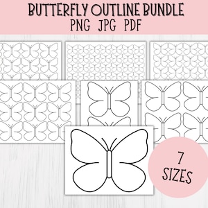 Butterfly Outline Bundle, 7 Sizes, pdf, png, jpg, Instant Download, Butterfly Template, Crafting, Coloring Pages, DIY Projects, Art Stencils