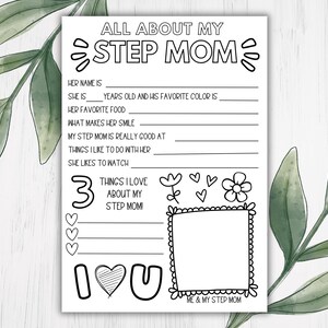 All About My Step-Mom Questionnaire – Printable Mother’s Day Activity – Instant Download PDF & JPG